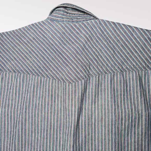 Western Plains Striped Pearl Snap Shirt Striped Long Sleeve Large - Picture 7 of 8